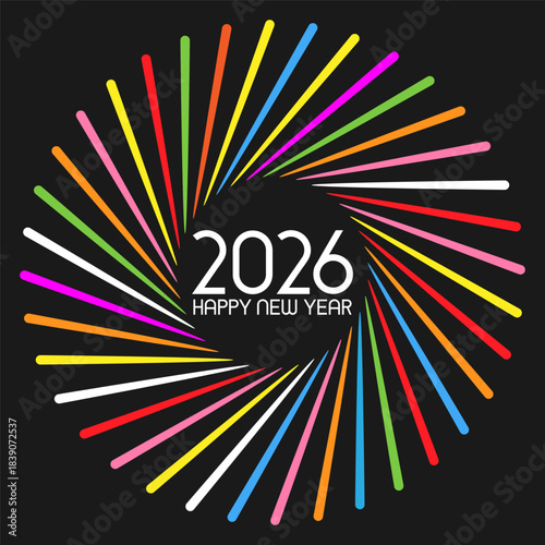 Happy New Year background with multi coloured swirl design 