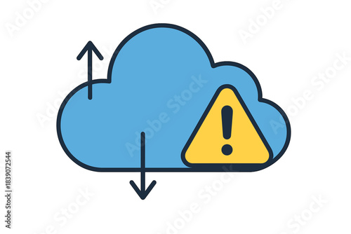 Cloud data transfer error warning symbol with up and down arrows