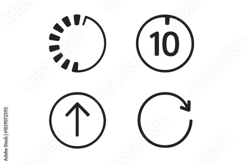 Four basic black outline interface icons for loading upload and refresh actions