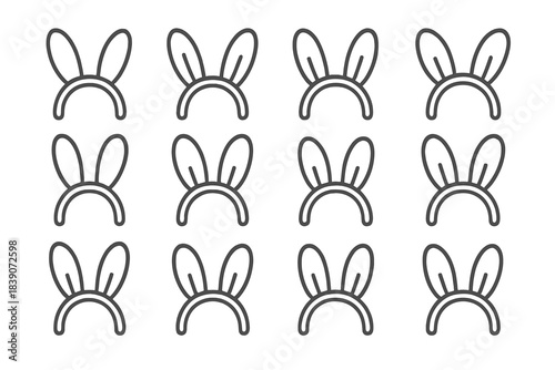 Twelve outline icons representing different styles of bunny ear headbands
