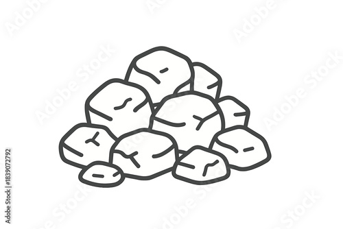 Outline icon of stacked rough ice cubes or frozen solid chunks