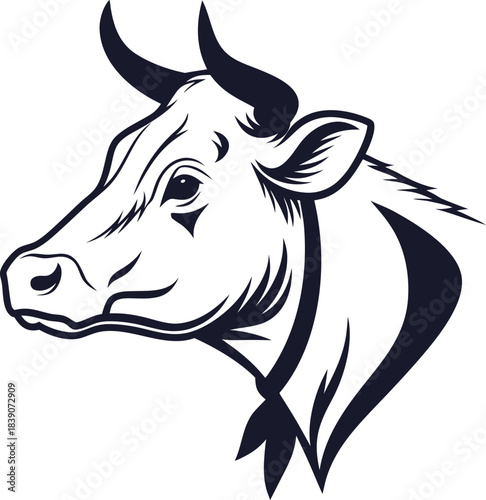 Black and White Bull Head Logo Design