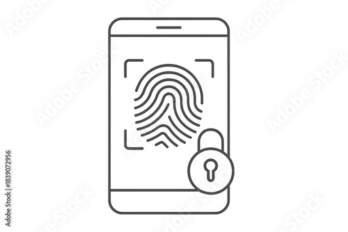 Smartphone fingerprint scanner security authentication line icon graphic