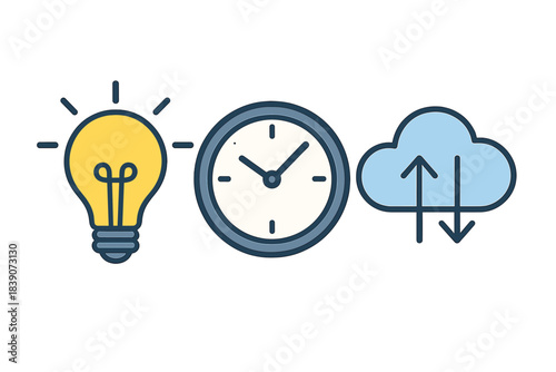 Conceptual icons for idea generation time management and cloud data exchange