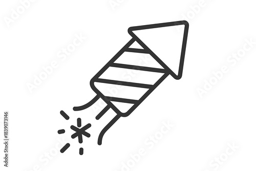 Minimalist outline icon of a launching firework rocket with bright sparks