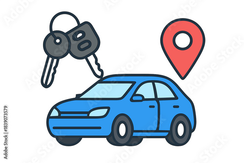 Set of icons for automobile rental key access and location tracking services