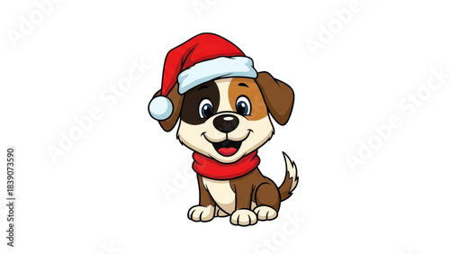 Cute Cartoon Puppy Dog in Santa Hat and Red Scarf Isolated Illustration isolated PNG with Transparent Background
