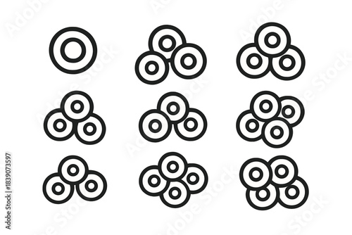 Concentric circle icons illustrating progression of growth and cluster formation