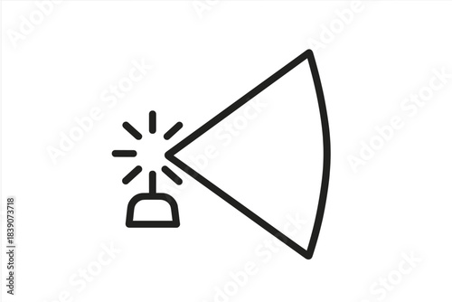 Minimalist line icon showing a spotlight projecting a broad fan of light