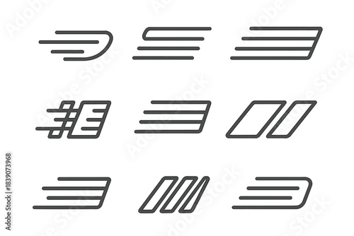 Abstract speed and motion line icons in dark outline style