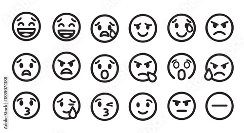 Collection of minimal black outline emoji icons on a white background