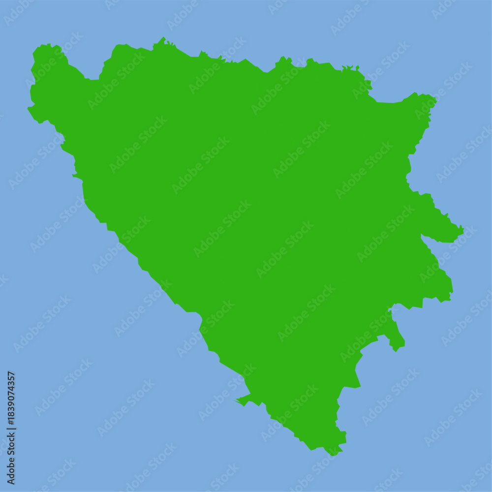 Fototapeta premium Green silhouette map of Bosnia and Herzegovina in a simple flat vector style showing its Balkan-region shape and entity outlines