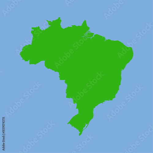 Green silhouette map of Brazil in a simple flat vector style showing its large South American shape and state divisions