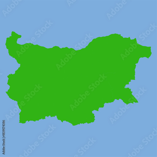 Green silhouette map of Bulgaria in a simple flat vector style showing its Balkan-region shape and provincial outlines