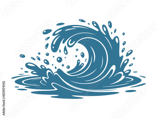 Ocean Sea Waves Splash Water Dynamic Vector Illustration Set