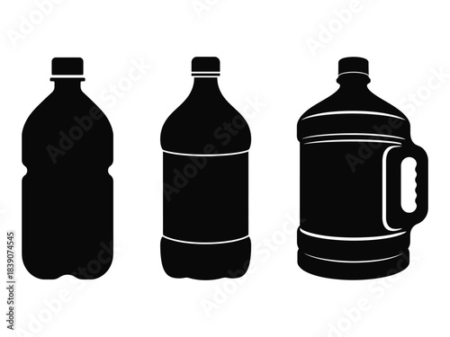 Water Plastic Bottle Container Gallon Silhouette Set Vector