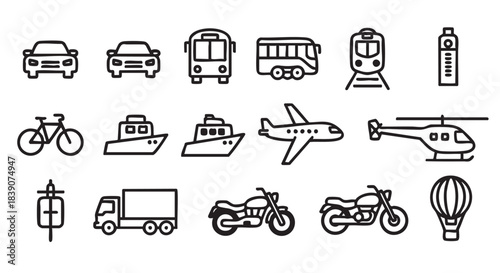 Collection of transportation icons vehicles bike bus car boat truck