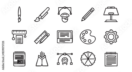 Creative art and education tools minimalist black and white icons