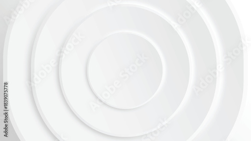 Minimalist white concentric circles abstract background flat design with smooth layered paper cut effect modern clean style top view vector illustration