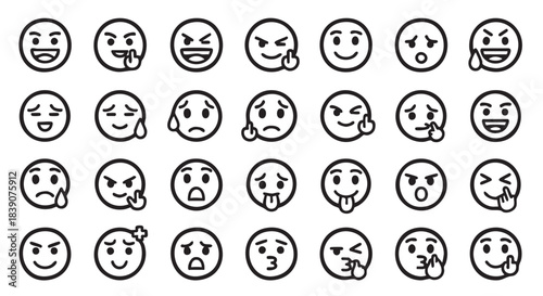 Diverse Emoji Set Expressing a Range of Human Emotions Icons