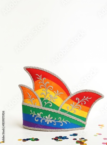 Karnevalsmütze in den Farben der Regenbogenflagge