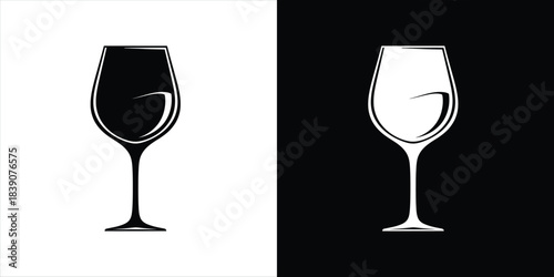 Minimalist Wine Glass Icons on Black and White Backgrounds
