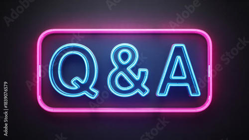 Neon “Q & A” Sign in Electric Blue and Hot Pink Glow on Dark Background