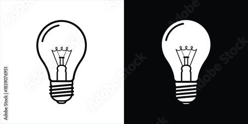 Simple illustration of a light bulb on white and black backgrounds