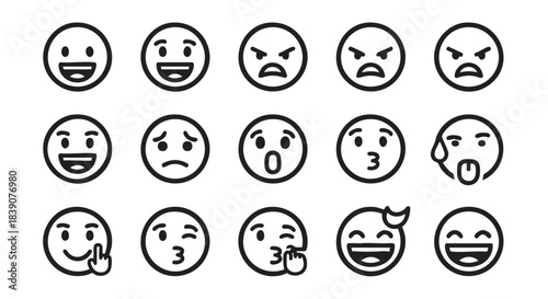 Emoji Emoticons Set Collection with Different Expressions on White Background