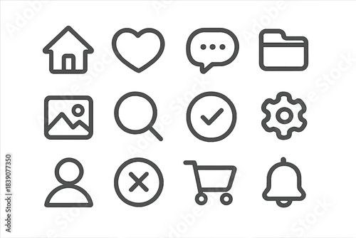 Basic outline user interface icons for web and mobile application functions