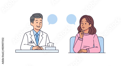 A doctor consults with a female patient in a medical office, depicting a healthcare discussion.
