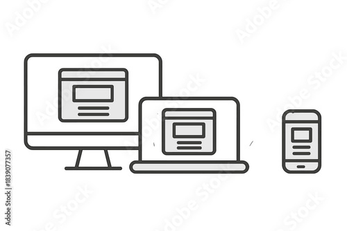 Responsive web display icons for desktop monitor laptop and smartphone