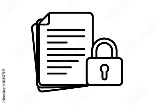 Outline icon of stacked papers secured with a padlock symbol