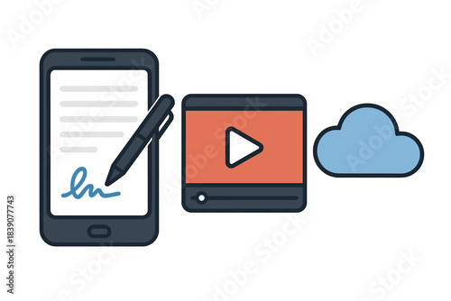 Electronic signature and cloud data storage workflow concept