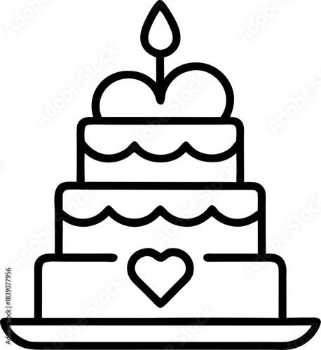 A simple outline of a tiered anniversary cake on a white background