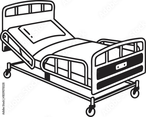 Simple silhouette of a hospital bed vector icon on white background