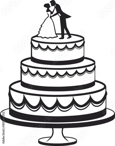 wedding cake with bride and groom