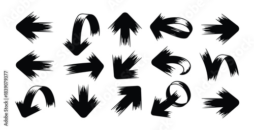 A vibrant set of brush stroke arrows, each displaying unique textures and pointing in diverse directions