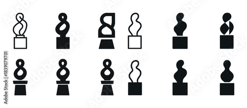 Abstract black silhouette sculpture icons on square bases