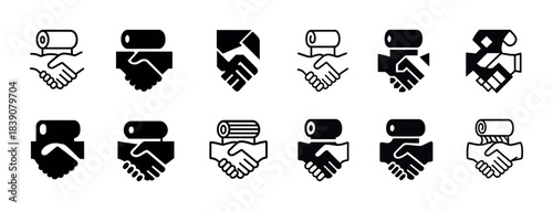 Handshake icons collection in various styles - business partnership and agreement symbols