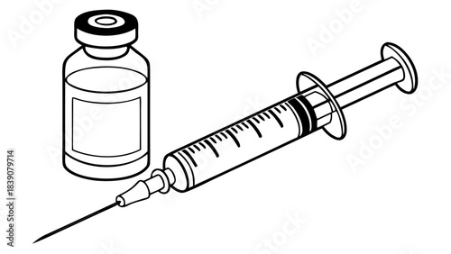 Medical injection syringe and vial, a sterile healthcare illustration