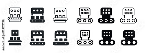 Set of conveyor belt icons in various styles for industrial design