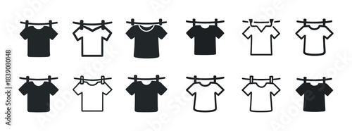 Black and white t-shirt icons hanging on hangers