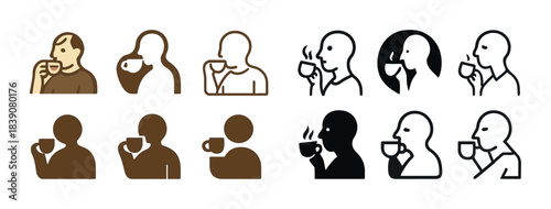 Diverse human silhouettes enjoying coffee in various styles and designs