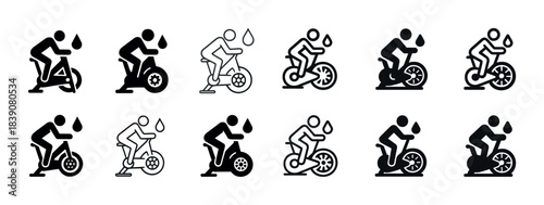 Exercise icons: cycling symbols with sweat drops