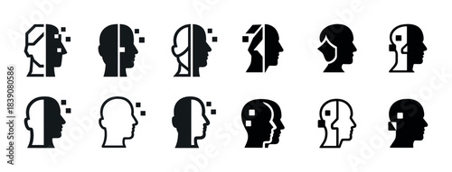 Silhouette profiles with geometric elements in black and white