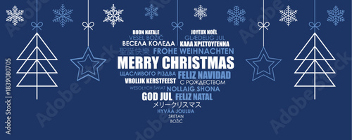 thank you merry christmas card with hanging decoration vector illustration