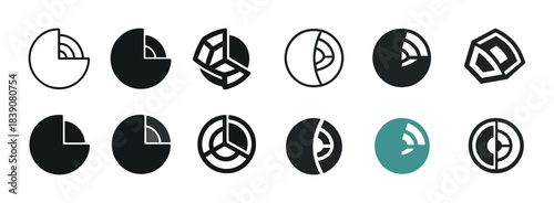 Set of modern geometric icon designs displaying diversity in shapes