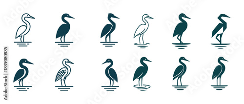 Stylized bird silhouettes: elegant heron and crane designs in minimalist art
