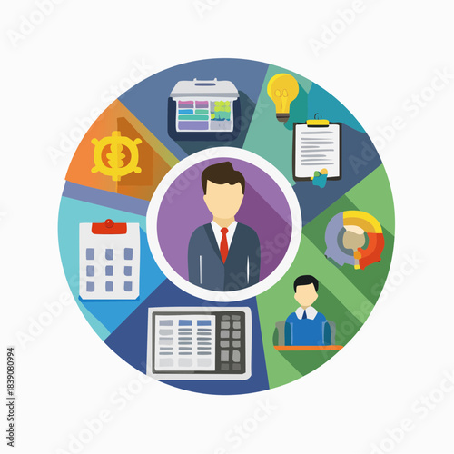 Business Dynamics Illustrated: A striking illustration depicts business elements, highlighting the synergy of plans, ideas, and strategies within an organization.